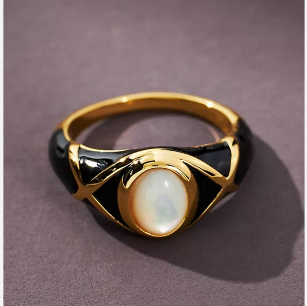 New Anthropologie Jackie Mack Lyra Enamel Pearl Ring